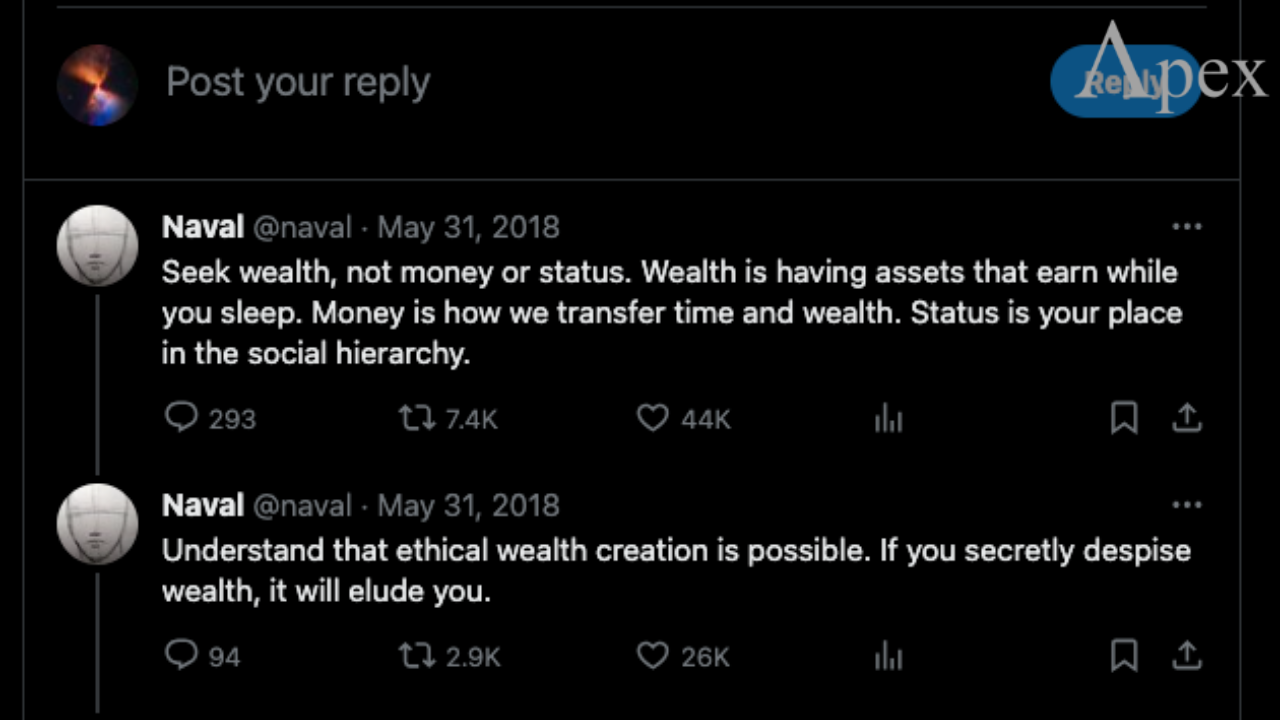 Thread from Naval about wealth, money, and status.
