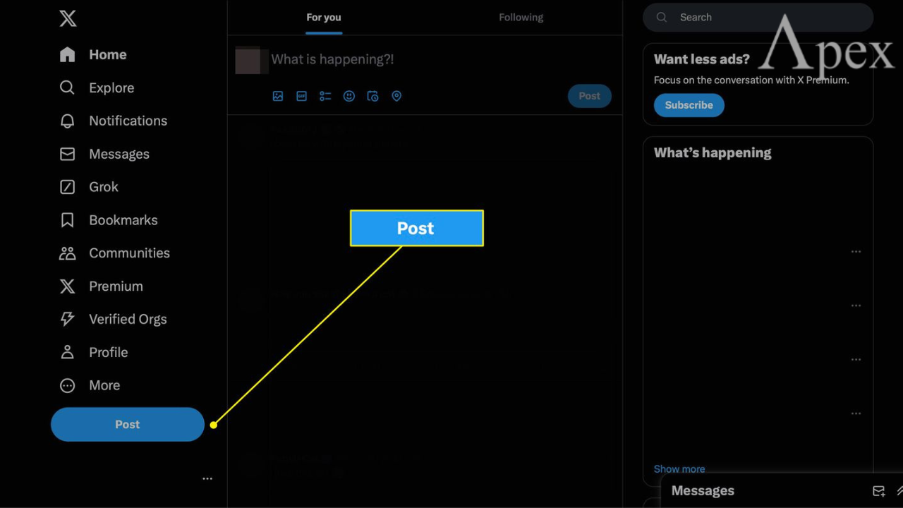 Screenshot of X interface showing the Post button highlighted.