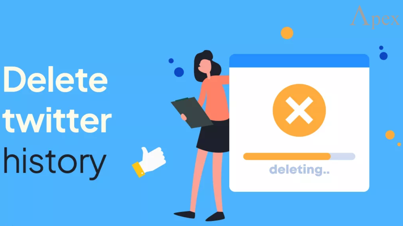 Illustration showing a person deleting Twitter history with a progress bar.