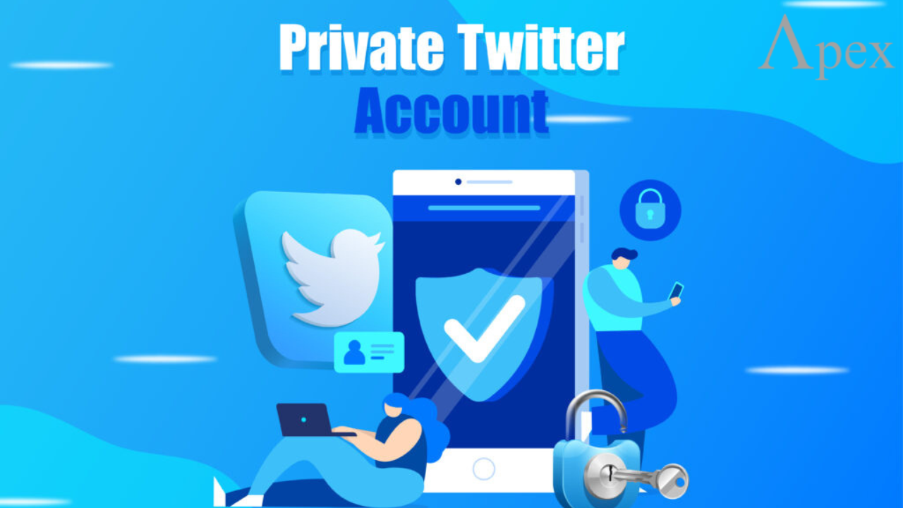 Private Twitter account explained Illustration showing a private Twitter account with security icons like a lock and shield.